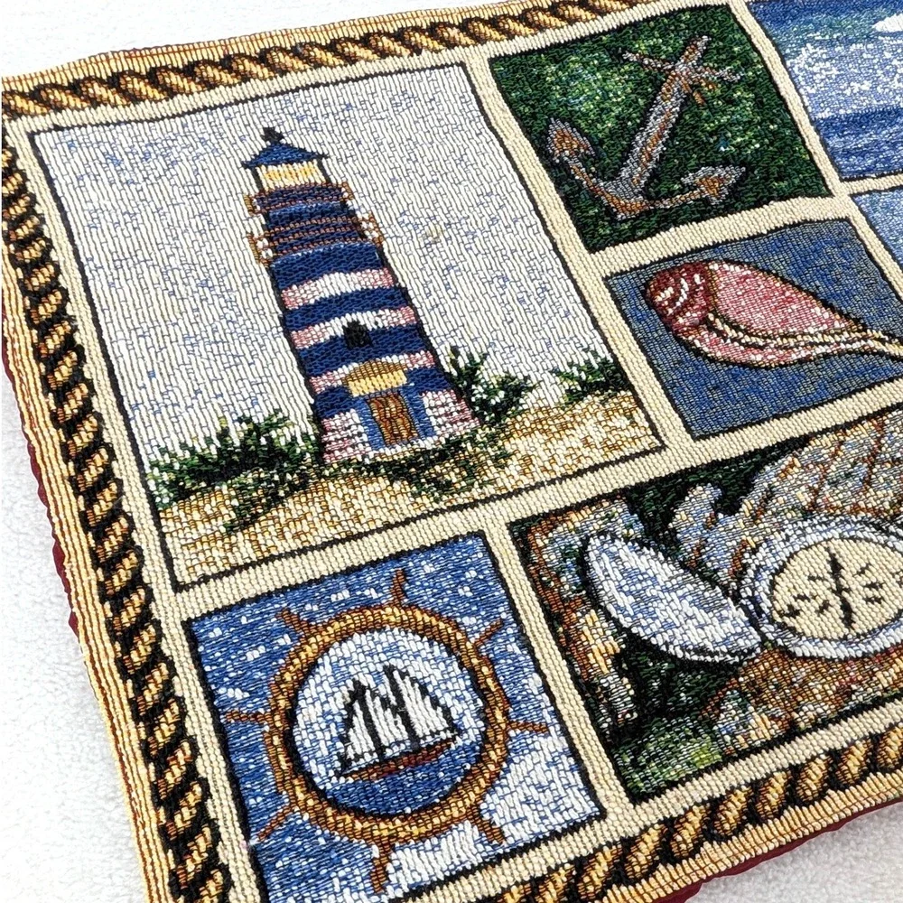 Nautical Tapestry Lighthouse Sailboat 12x18 Coastal Maritime Decor